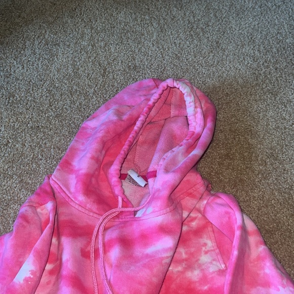 Pink and white tie-dye sweatshirt with hood and pockets - Picture 3 of 3